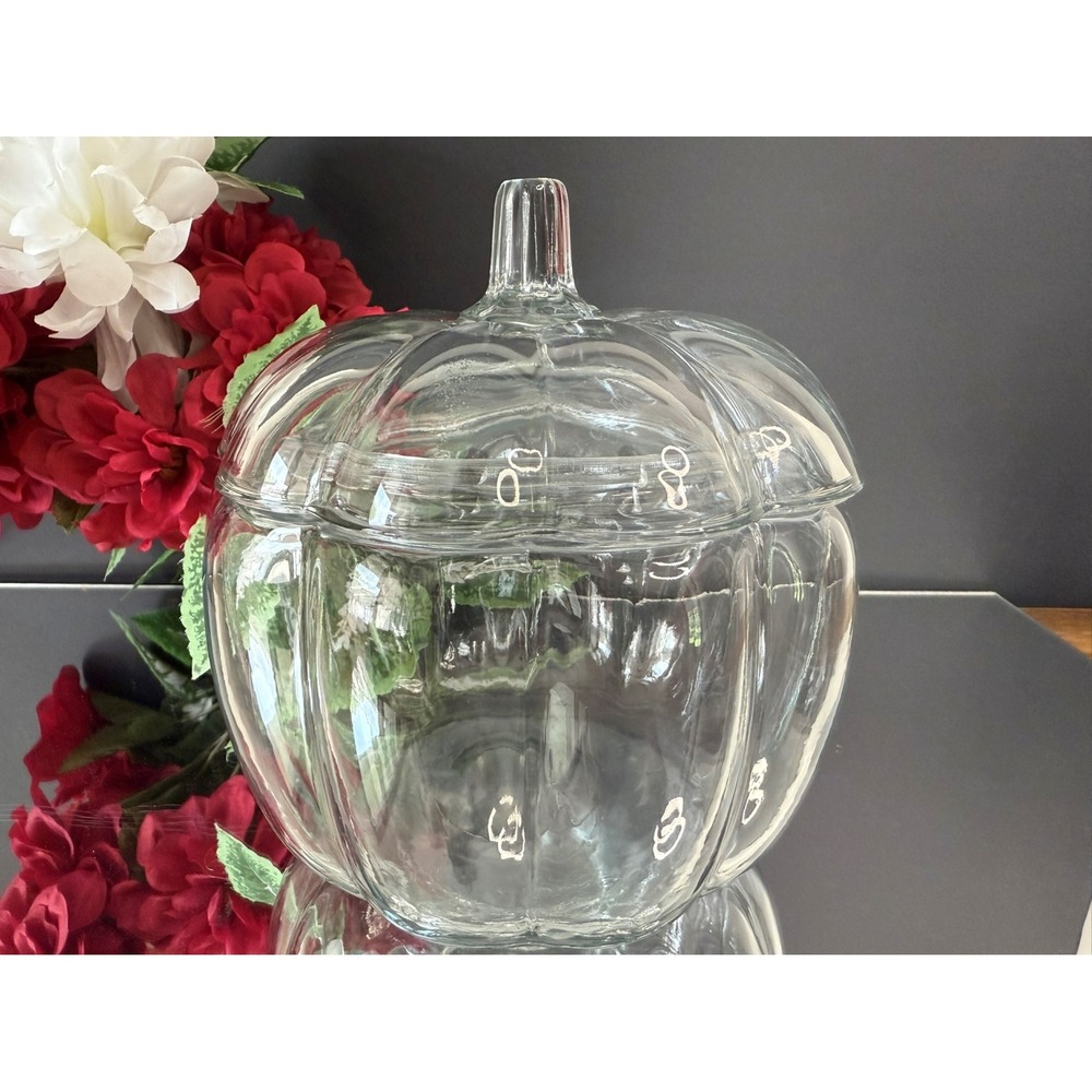 Vintage Clear Pumpkin Glass‎ Dish Bowl – Large Lidded Serving Container
